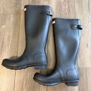 Hunter Original Tall Matte Black Rain Boots Womens Size 7 Waterproof Wellies